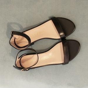Black Stuart Weitzman Block Heel Sandal, Size 5 1/2